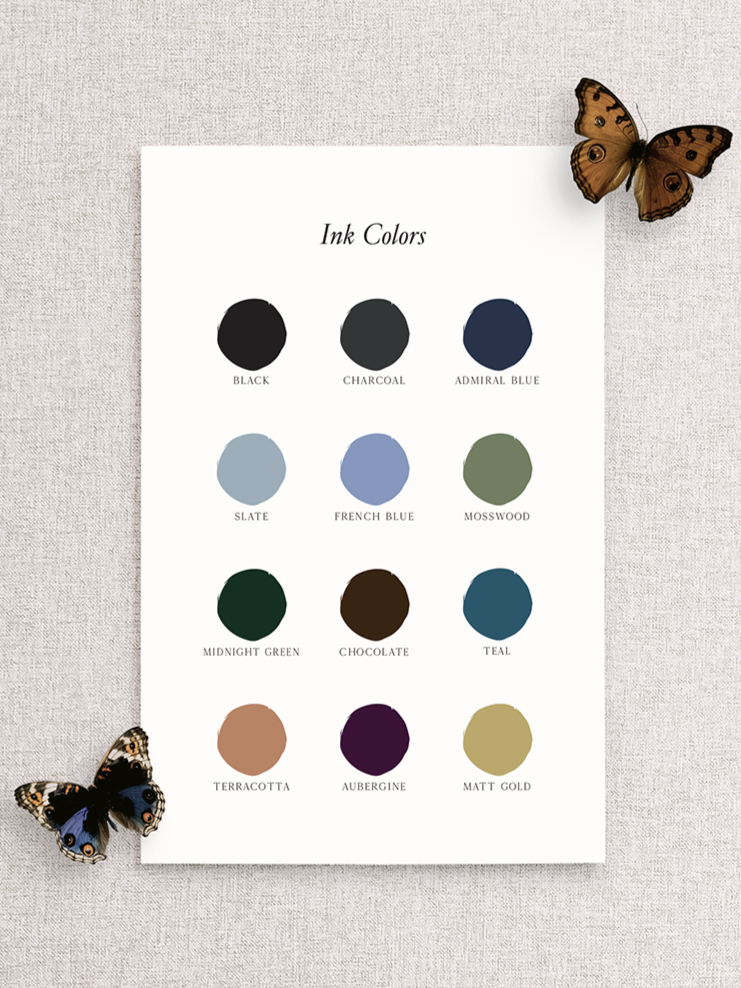 Ink color options for the Stone HIll Paperie curated collection.
